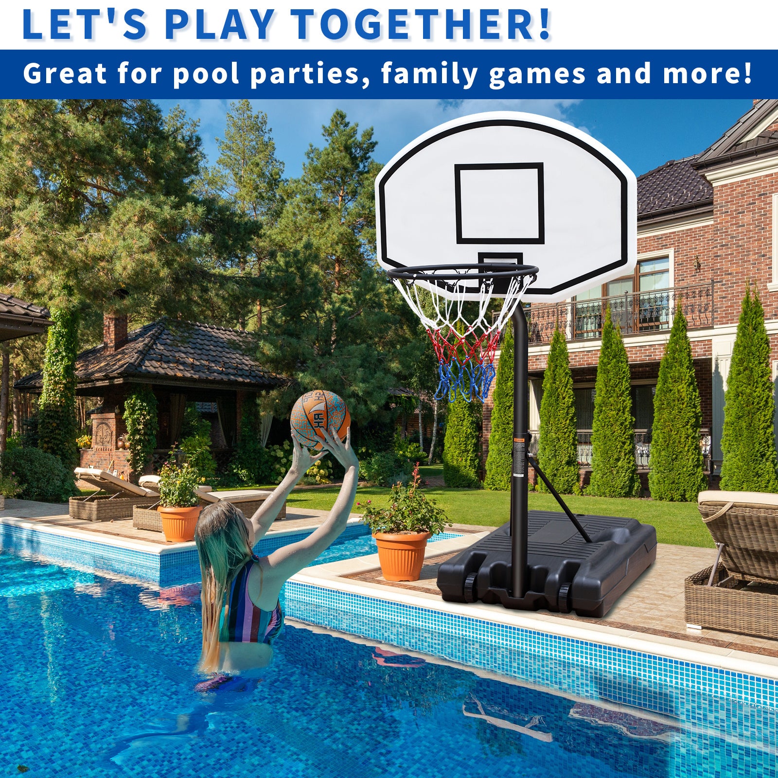 Portable Poolside Basketball Hoop Swimming Pool 3.1ft to 4.7ft Height-Adjustable Basketball System Goal Stand for Kids Doba as Pic